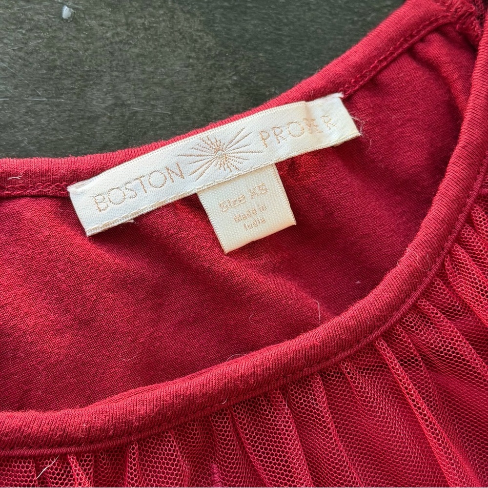 Boston Proper Red Sheer Overlay Tunic Bell Sleeve Boho Whimsigoth Romantic XS - Picture 3 of 12